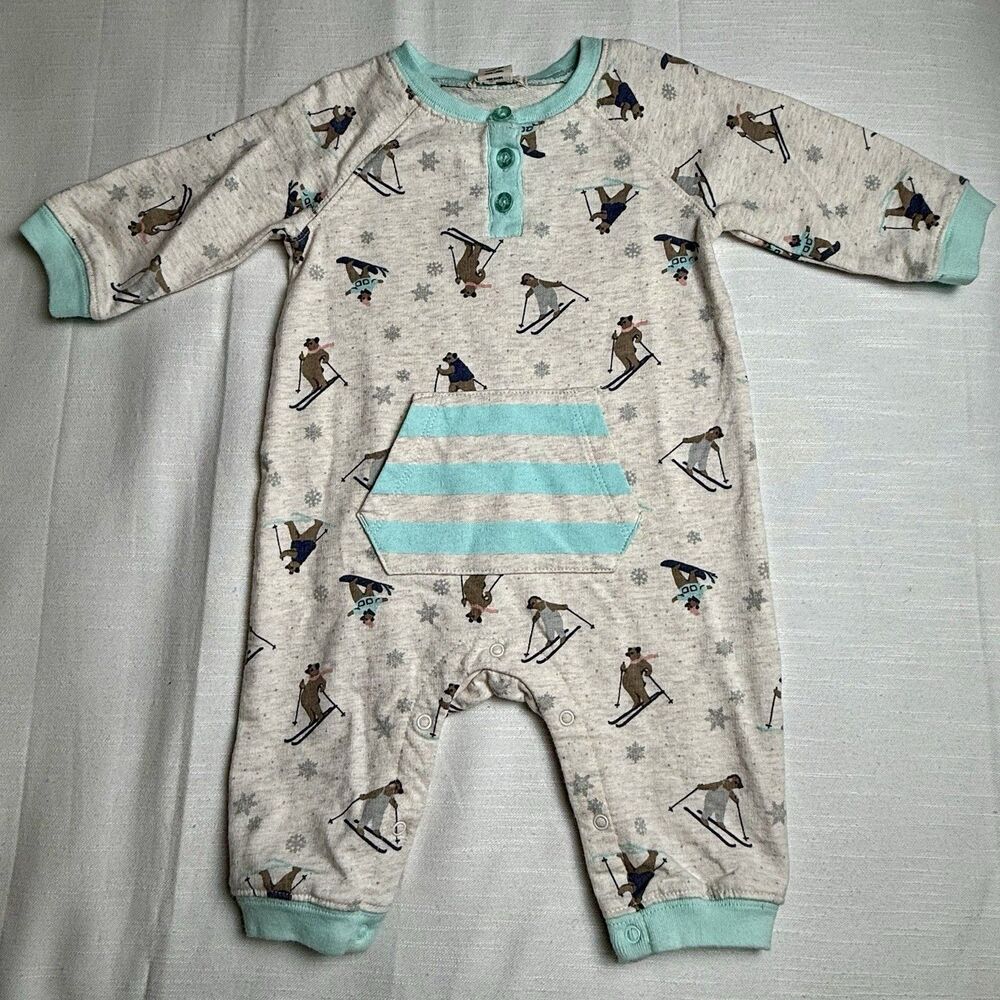 Peek Baby Boys Ski Bear Print One Piece Romper Sz 3-6 Month New